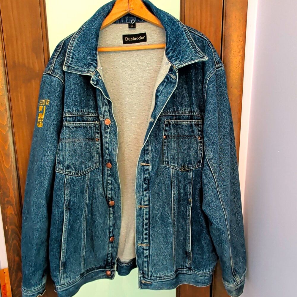Vtg Dunbrooke Denim Work Jacket Detachable Hood Fleece Lined PEF Union Men's XL